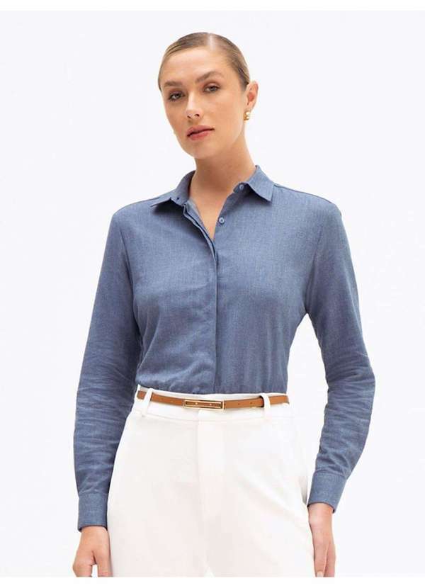 Camisa Comfy em Algodao Azul Medio Feliciana - PRINCIPESSA