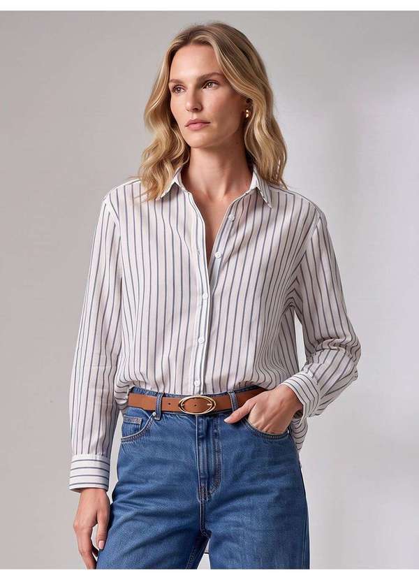 Camisa Comfy de Algodao Listrado Off e Marinho Tiany - PRINCIPESSA