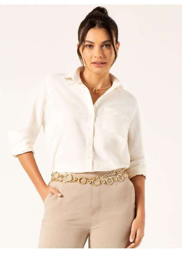 Camisa de Linho Oversized Off White Daphne - PRINCIPESSA