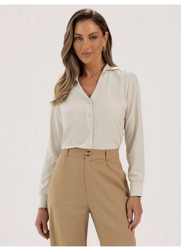 Camisa Decote V em Viscose Aveia Norma - PRINCIPESSA