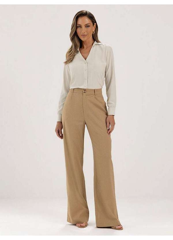 Camisa Decote V em Viscose Aveia Norma - PRINCIPESSA