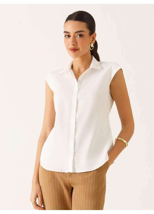 Camisa Manga Copinho em Algodao Off White Thayse - PRINCIPESSA