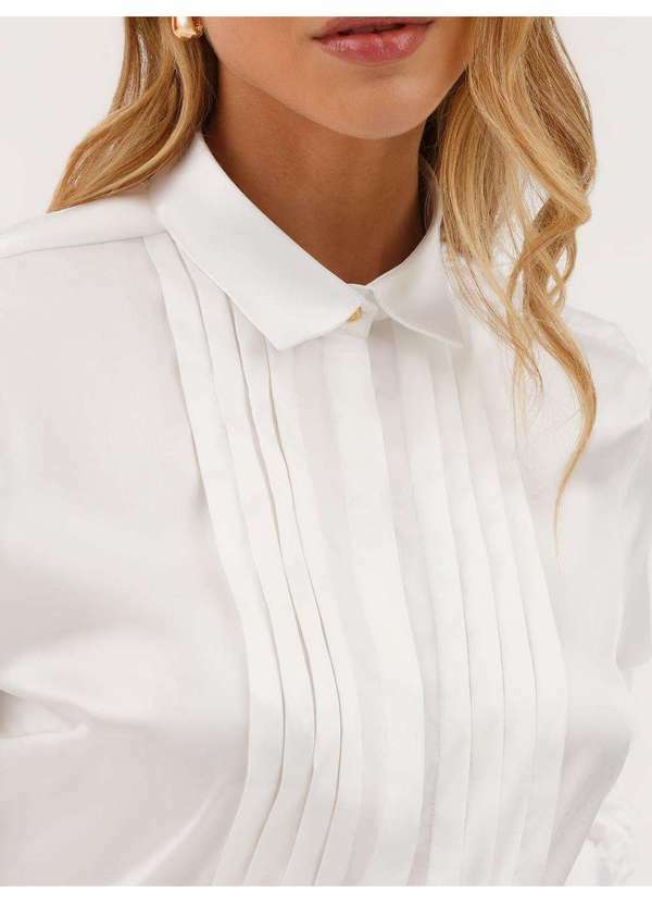 Camisa Manga Longa Regular em Cetim Off White Aurora - PRINCIPESSA