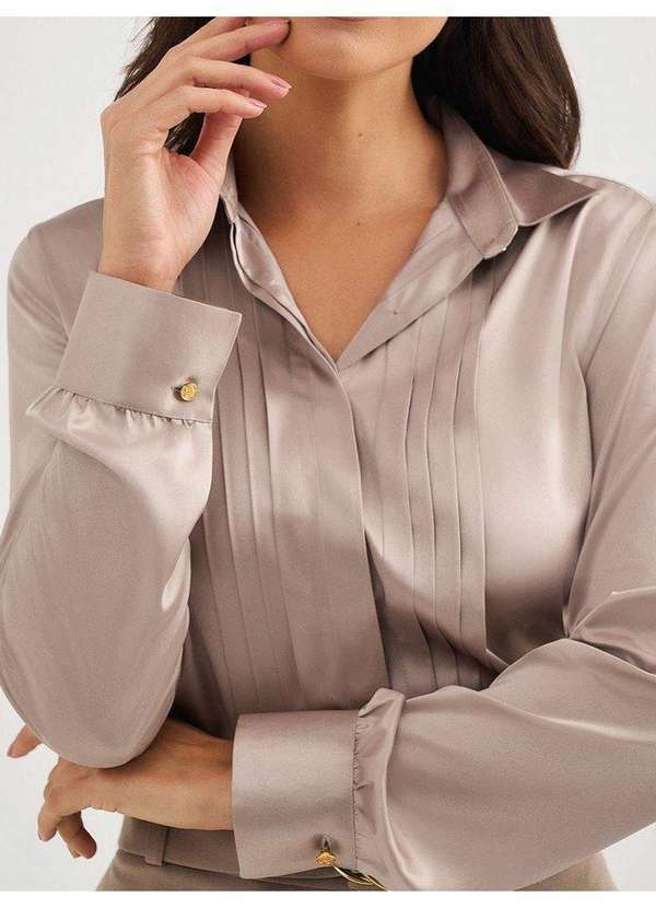 Camisa Manga Longa em Cetim Mocha Mousse Amelia - PRINCIPESSA