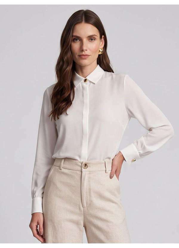 Camisa Manga Longa em Viscose Off White Anaisa - PRINCIPESSA