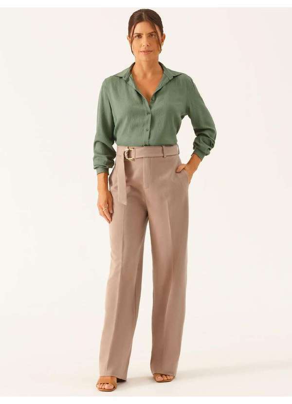 Camisa Manga Longa Regular em Viscose Verde Veranice - PRINCIPESSA