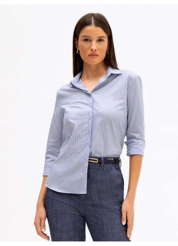 Camisa Comfy de Tricoline Listrado Azul Claro Natalie - PRINCIPESSA