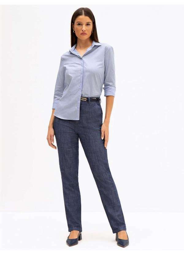 Camisa Comfy de Tricoline Listrado Azul Claro Natalie - PRINCIPESSA