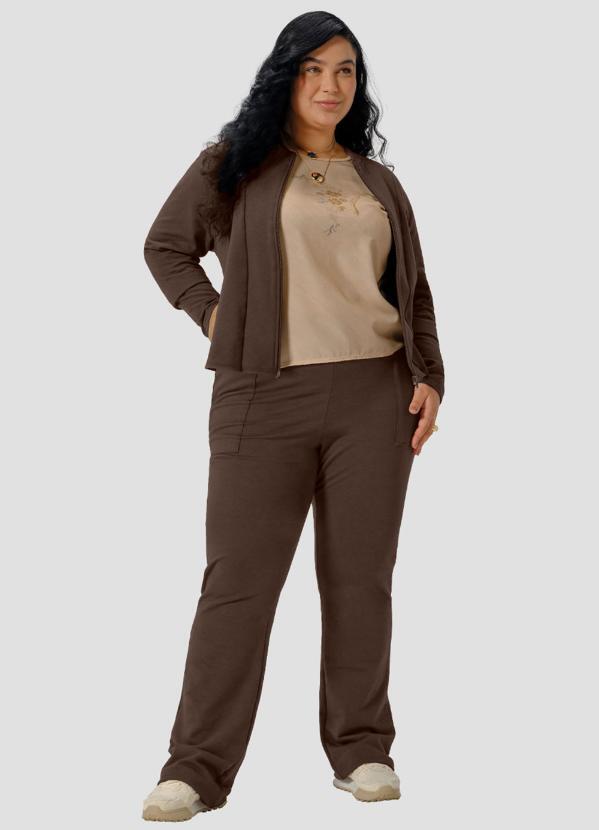 Calca Feminina Plus Size em Molecotton com Bolso Marrom - CEREJA ROSA