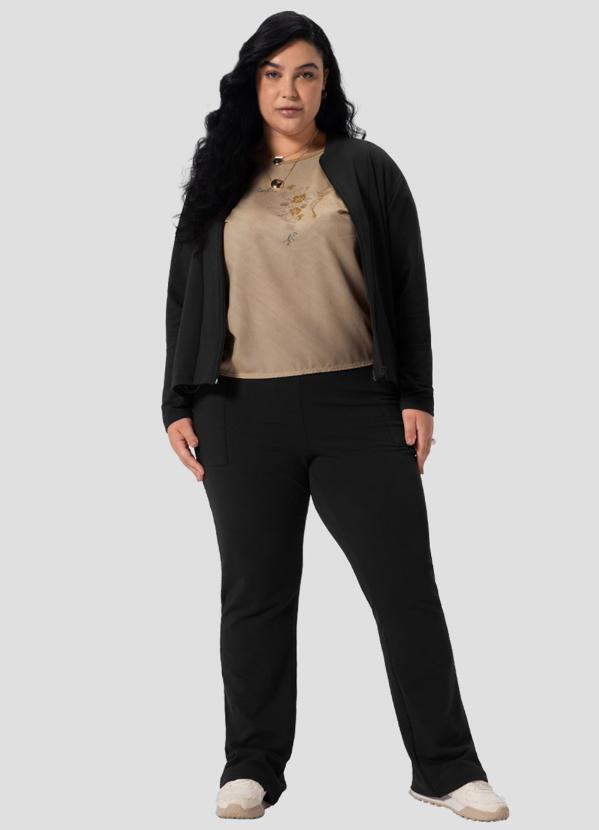 Calca Feminina Plus Size em Molecotton com Bolso Preto - CEREJA ROSA