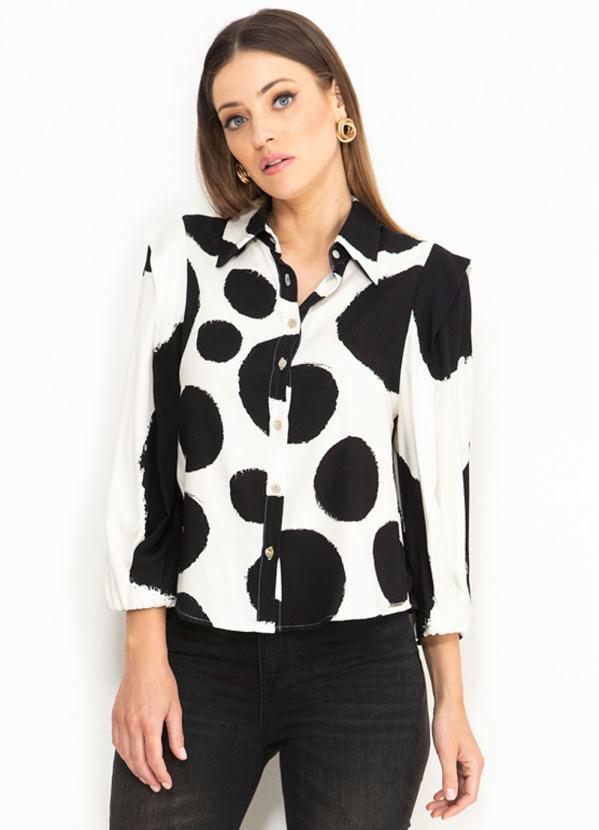 CAMISA DE CREPE MANGA LONGA ESTAMPADA BRANCA - FORUM