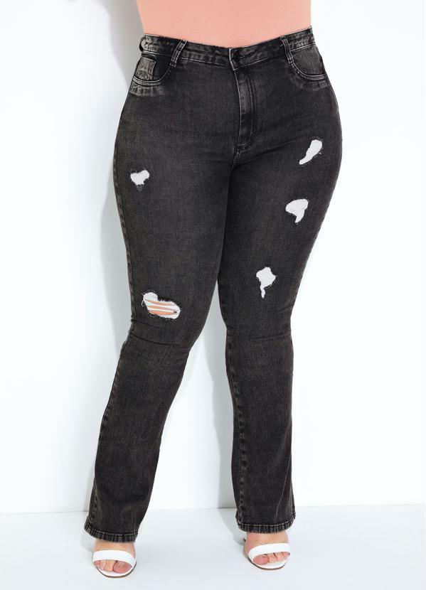 CALCA CINZA BOOT CUT SUPER LIPO SAWARY PLUS SIZE - SAWARY JEANS