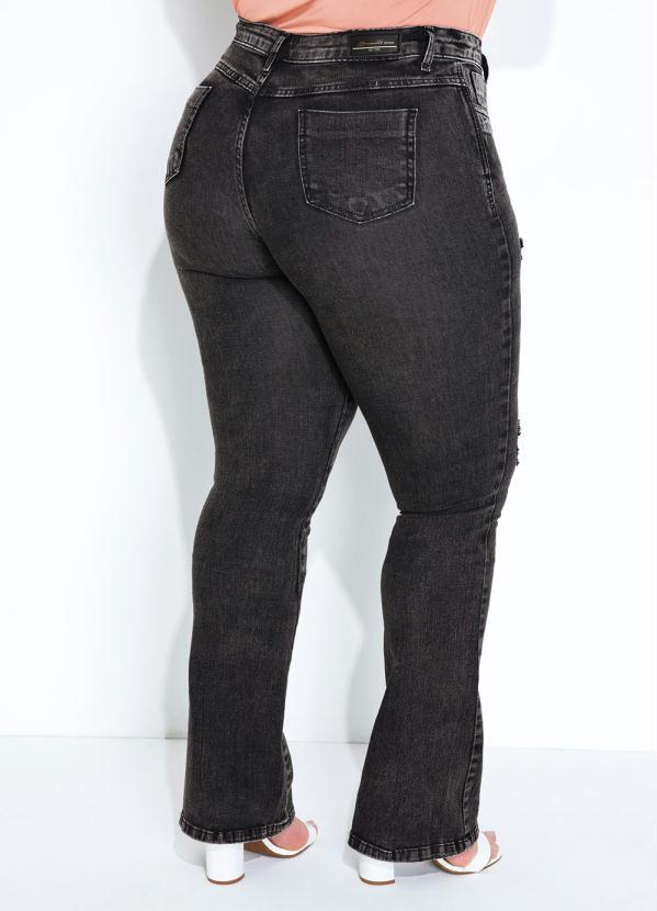 CALCA CINZA BOOT CUT SUPER LIPO SAWARY PLUS SIZE - SAWARY JEANS